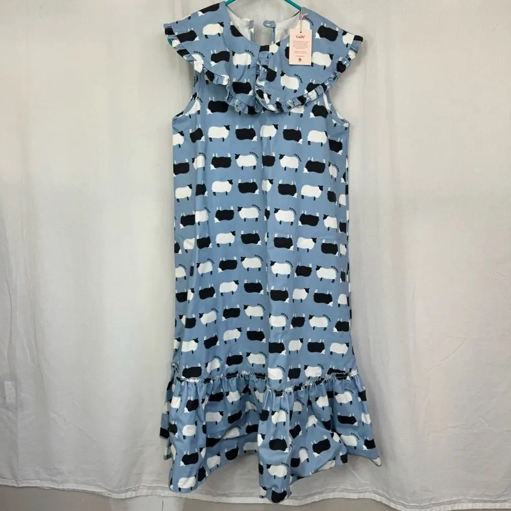 NEW LISA SAYS GAH Stevie Blue Novelty Counting Sheep Print Denim Midi Dress XS - Picture 11 of 17